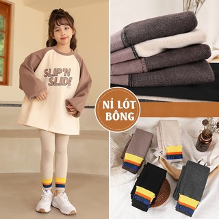 Quần Legging Bé Gái, Quần Nỉ Bông Cho Bé Không Xù, Quần Nỉ Cho Bé Viền Gấu Cao Cấp Đủ Size Từ 95-120cm