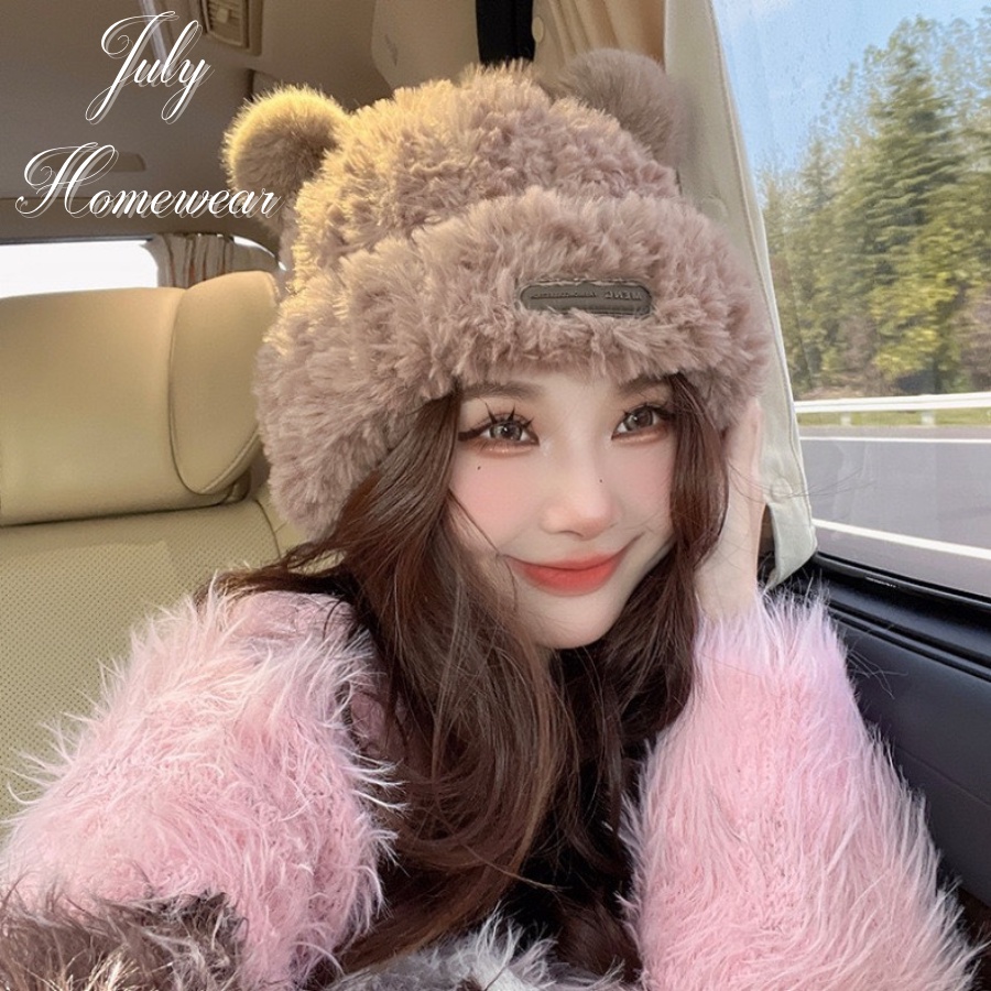 Mũ len trùm tai dệt kim JULY HOMEWEAR, Mũ len tai gấu dễ thương Ulzzang giữ ấm thời tiết lạnh