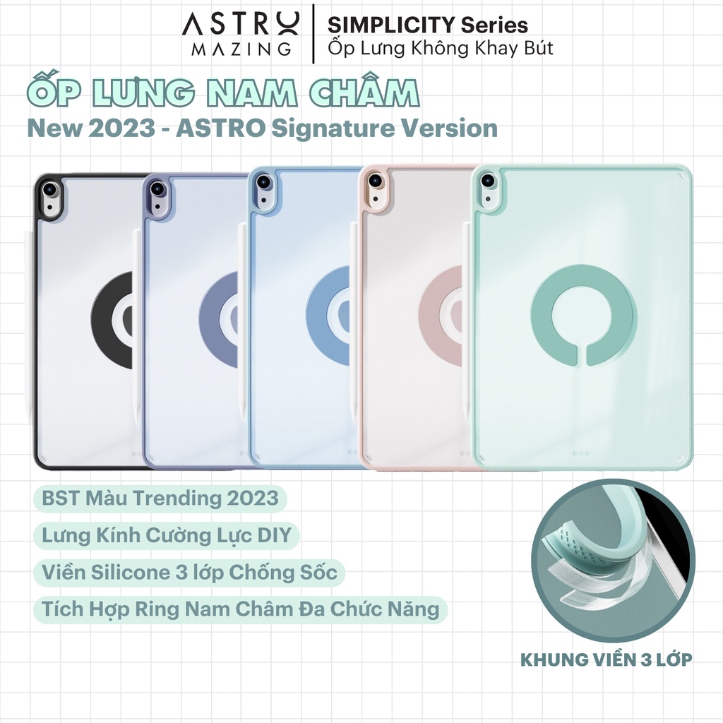 [Basic Case] Ốp lưng không khay bút AstroMazing tối giản lưng kính acrylic cho iPad Pro 11 Air 4 5 Gen 7 8 9 Mini 6