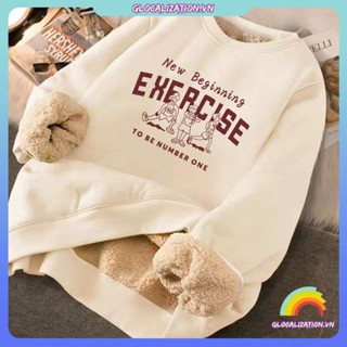 Áo hoodie lót nhung áo không mũ cổ tròn dày dặn mùa đông cho nữ