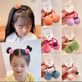 Set 2 dây cột tóc đính cục bông màu kẹo cho bé