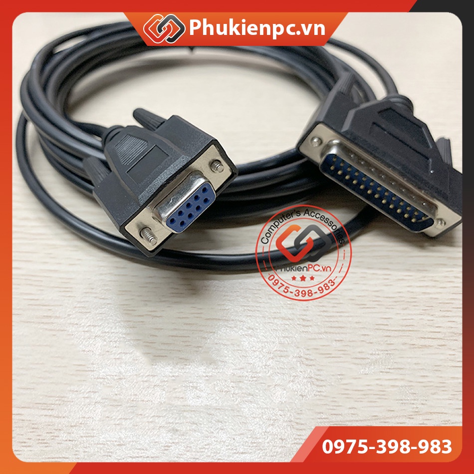 Cáp CNC 5M DB9 cái sang DB25 đực. Dùng cho máy CNC công nghiệp. Chuyển đổi cổng COM DB9 Female to DB25 Male, dài 5 mét