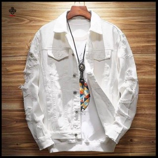 Chất lượng cao áo khoác jean nam Áo Khoác Denim Màu Trắng Phong Cách Trẻ Trung Thời Trang Mùa Xuân 2023 Mới