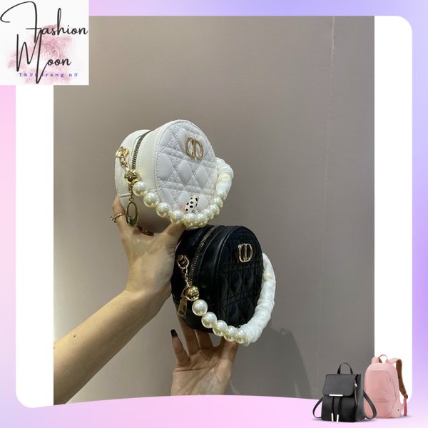 Túi tròn -Dior- CD quai ngọc dây bản to da lì sang trọng, túi đeo chéo hộp tròn T098