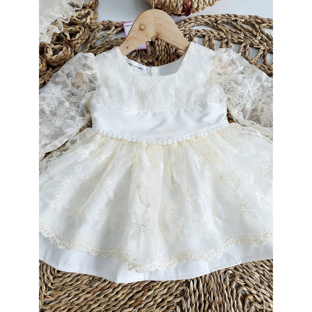 Váy Tiểu Thư Ren Trắng Kèm Phụ Kiện, Đầm Công Chúa Cho Bé Sơ Sinh, Đầm Đầy Tháng - Hàng Thiết Kế