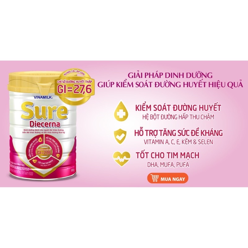 Sữa bột dành cho người tiểu đường Vinamilk Sure Diecerna hộp 400g