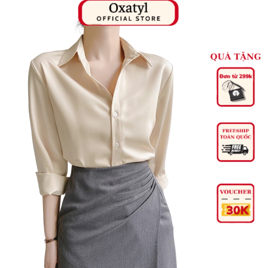 Áo sơ mi lụa cao cấp Oxatyl M12 tay dài chất vải lụa mềm mại cổ đức phong cách thời trang công sở