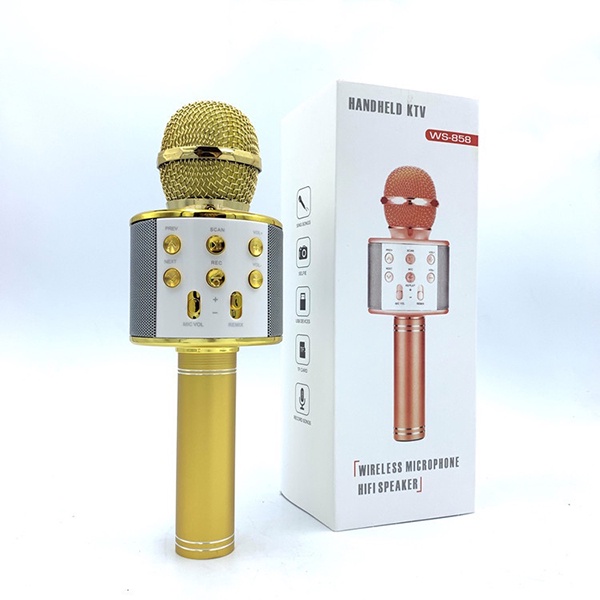 Mic Karaoke Ws-858, Micro Bluetooth Không Dây Kèm Loa, Vừa Nghe Nhạc Vừa Hát Karaoke