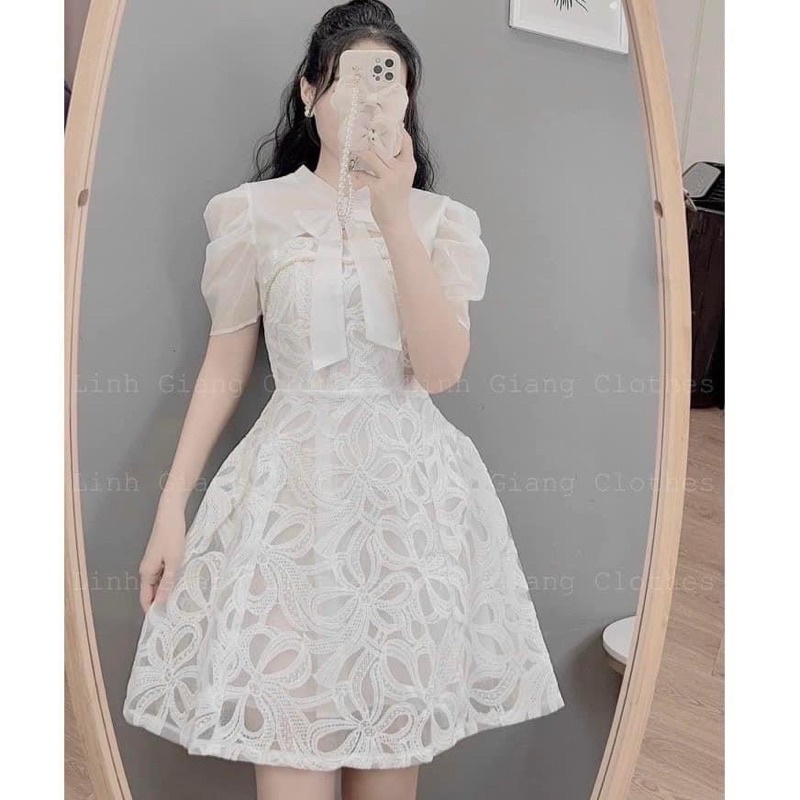 Váy ren nổi phối tơ dây tết kim sa