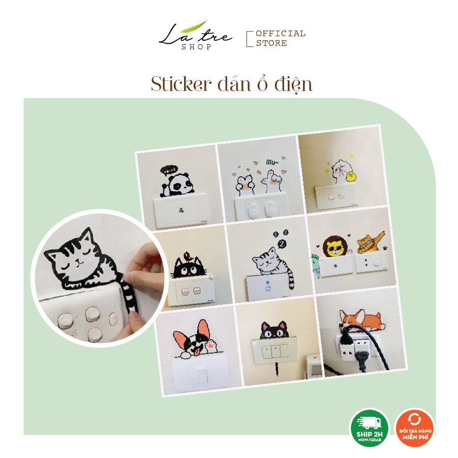 Trang trí ổ điện Decal dán tường Lá Tre Shop 13 thú trang trí công tắc siêu xinh