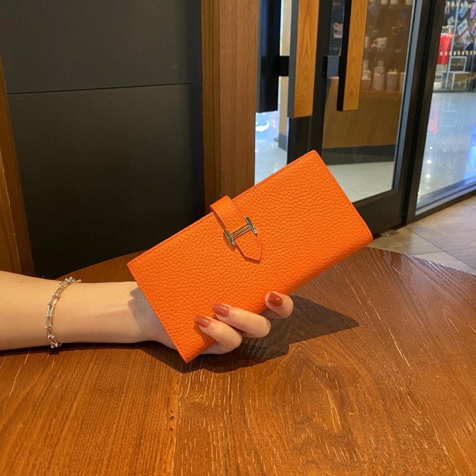Ví Da Bò HERMES Dáng Dài Có Dây Rút Phong Cách Âu Mỹ 2022 Cho Nữ