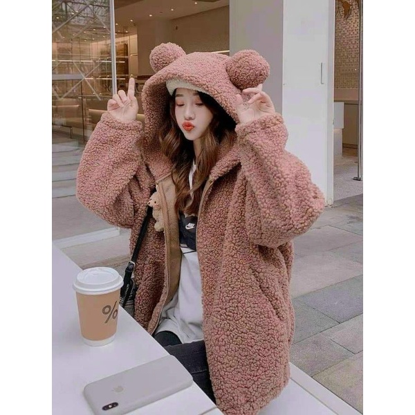 Áo khoác lông cừu tai thỏ
