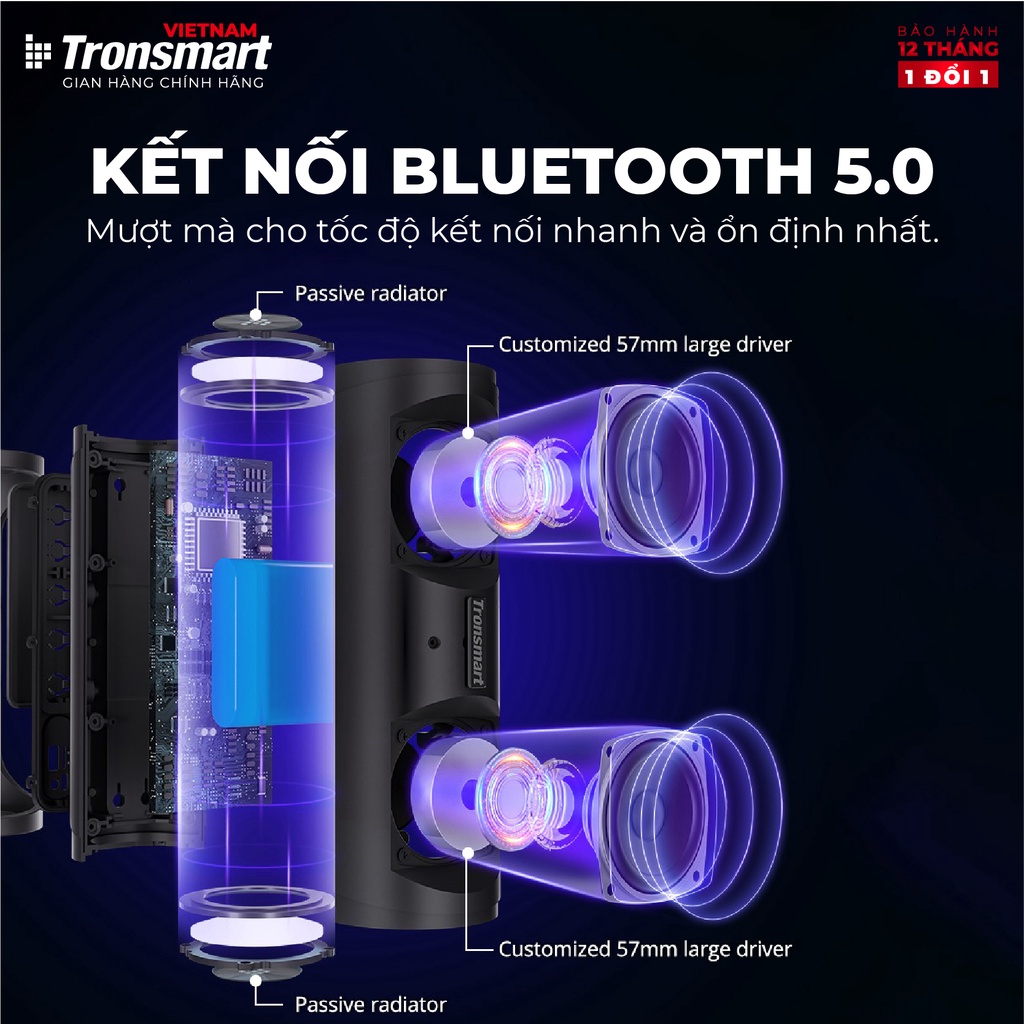 Loa Bluetooth Tronsmart T6 Pro 45W Chống nước IPX6 Ghép nối 2 loa - Hàng chính hãng - Bảo hành 12 tháng