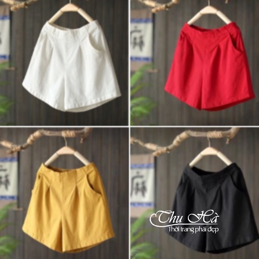 Quần short nữ cạp cao Thu Hà quần đùi nữ chất liệu đũi xước bền mát kiểu dáng trẻ trung năng động QNH.48