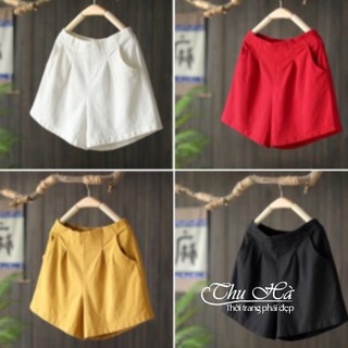 Quần short nữ cạp cao Thu Hà quần đùi nữ chất liệu đũi xước bền mát kiểu dáng trẻ trung năng động QNH.48