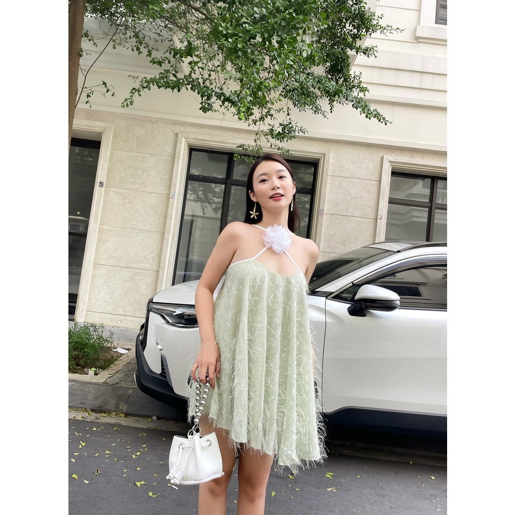 Váy Lông Xòe Hoa Cổ LSEOUL V1457 Màu Pastel Nhẹ Nhàng Nữ Tính