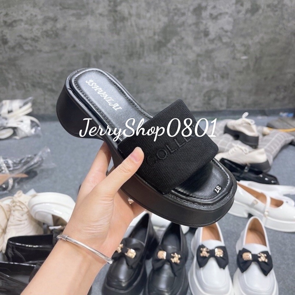 Dép xuồng nữ đế cao 5p QUAI BẢNG THÊU CHỮ  mẫu mới siêu hot