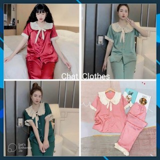 Đồ Ngủ pijama nữ,Đồ Bộ Nữ tiểu thư phối bèo quần dài áo cộc - Xưởng May VNXK