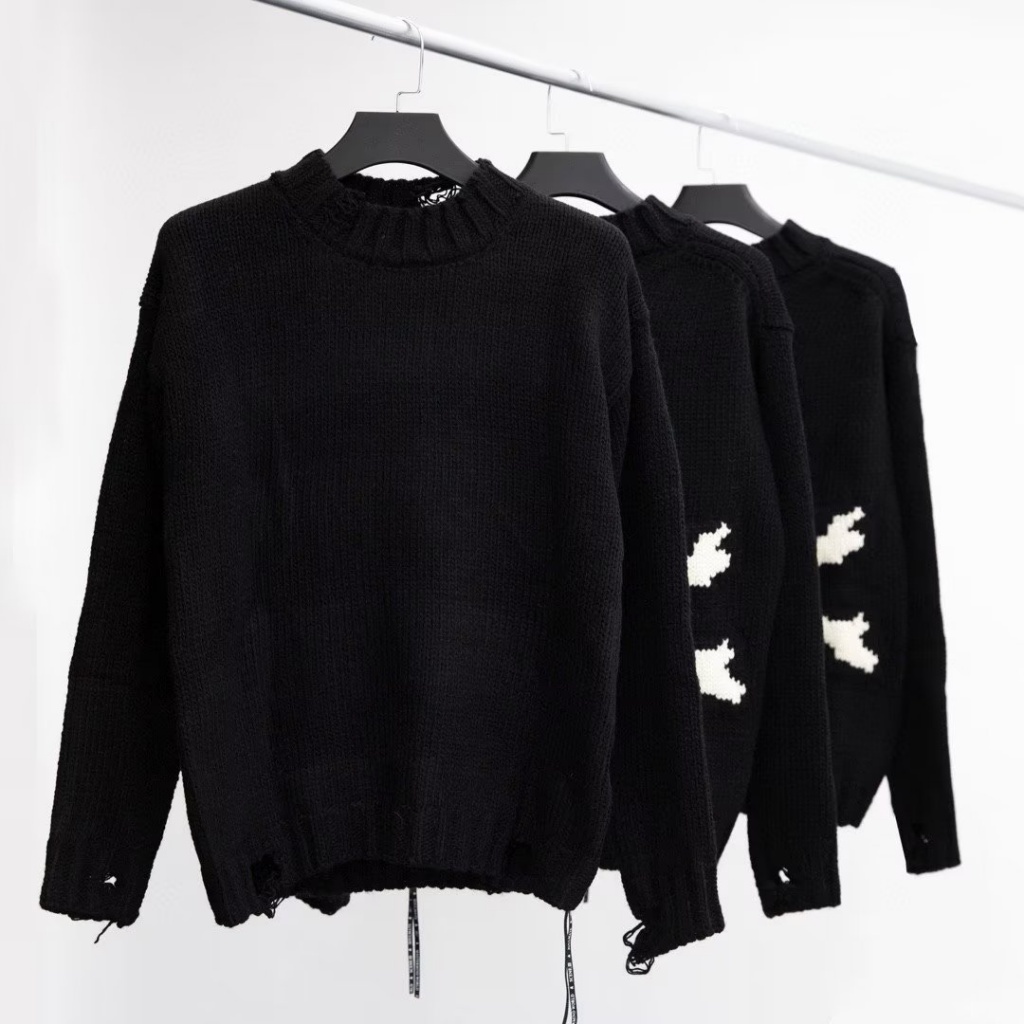 Áo Sweater Dệt Kim Dáng Rộng In Hình Đầu Lâu Cá Tính Cho Cặp Đôi