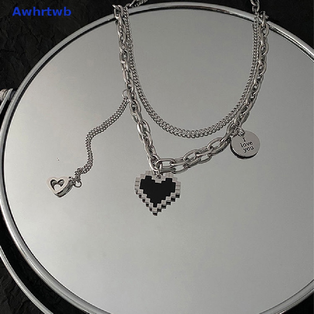 Awhrtwb Vòng Cổ Dây Xích Đôi Mặt Hình Trái Tim Khảm Chữ Đơn Giản Thời Trang Quyến Rũ Dành Cho Nữ Mới