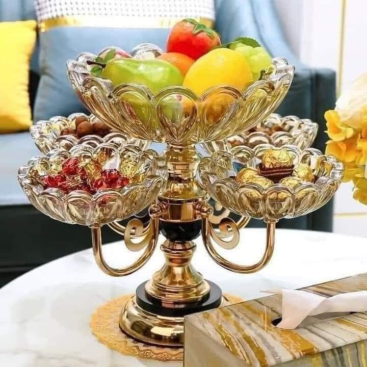 Khay đựng hoa quả dạng tầng, đĩa đựng mứt Tết hạt hướng dương xoay 360 độ