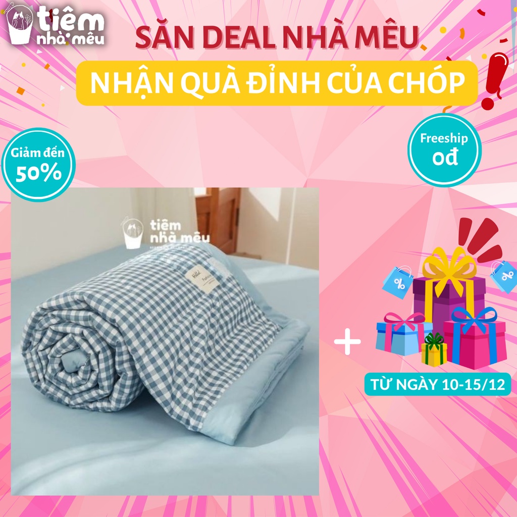 ( Ảnh Thật - Kèm Chăn Hè )Bộ Chăn Ga Gối Cottton Tici ✨ m6/m8/2m✨set 4 Món Basic Vintage Caro Cao Cấp