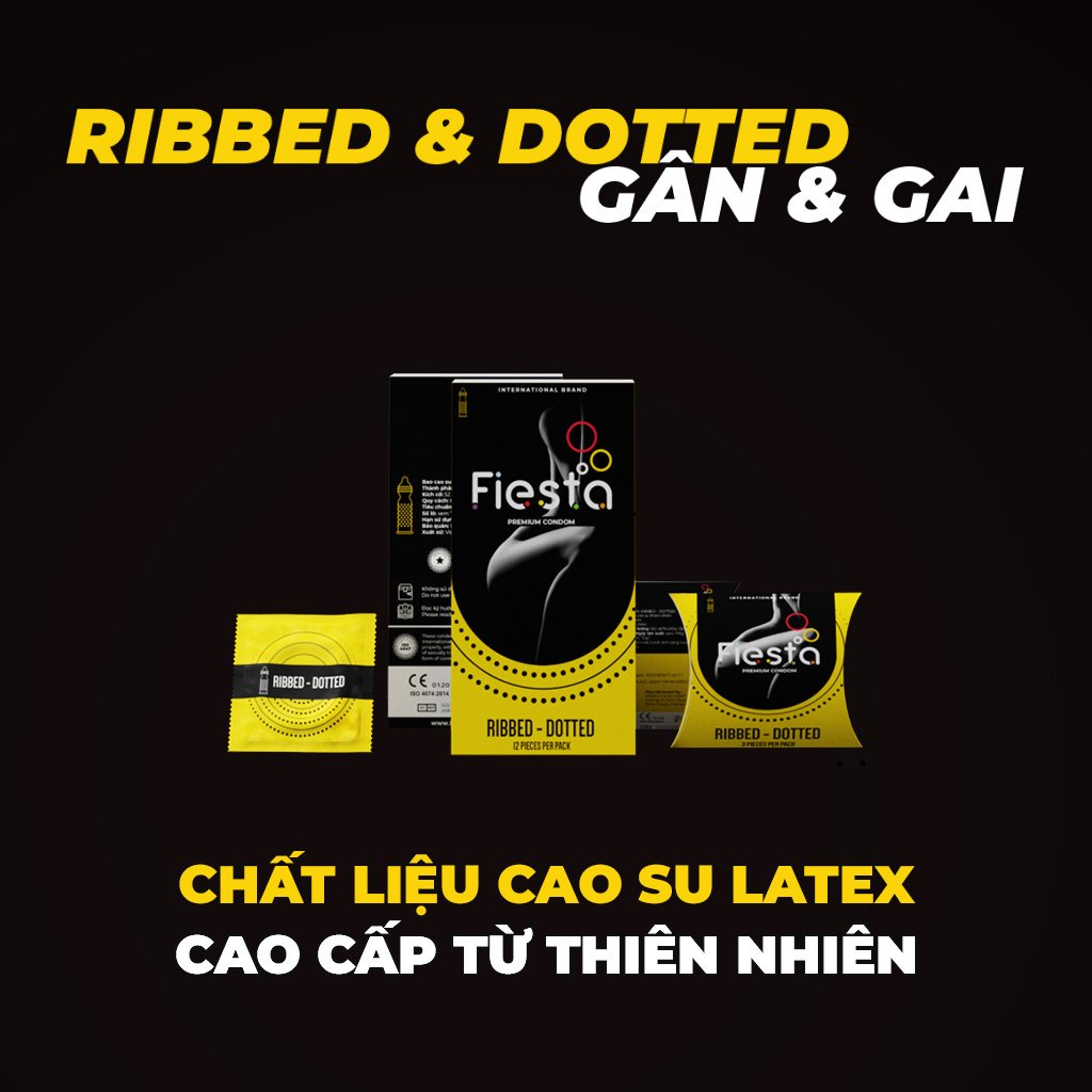 Bao Cao Su Siêu Mỏng Gân Gai Bo Đầu Fiesta Ribbed Dotted Hộp 3 Cái - Happy Man