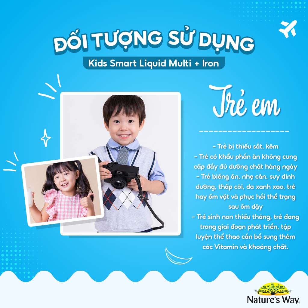 Siro Bổ Sung Sắt Và Multi Vitamin Cho Bé Nature's Way Kids Smart Liquid Multi + Iron Hỗ Trợ Tăng Đề Kháng Cho Bé 200ml