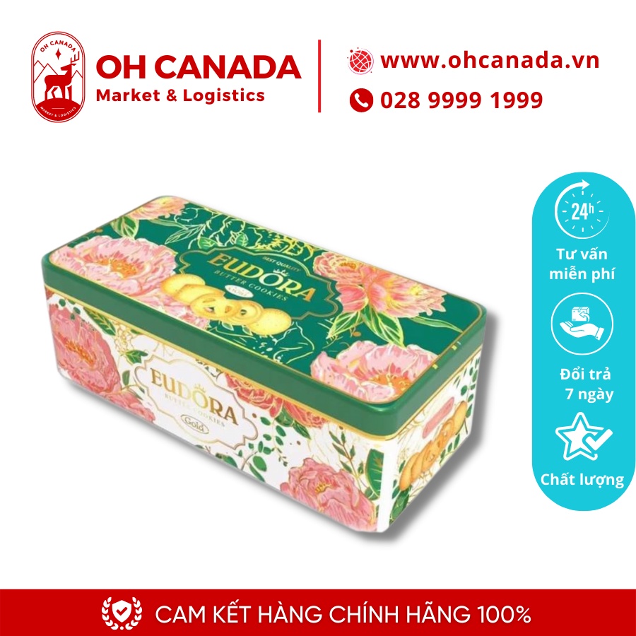Hộp Bánh Quy Eudora Màu Xanh Hoa Hồng 140g