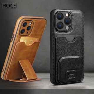 HOCE Da Sang Trọng Khe Cắm Thẻ Giá Đỡ Ốp Lưng Điện Thoại iPhone 17 16 15 14 13 12 11 Pro Max XS MAX XR X Giá Đỡ Camera Bảo Vệ Đa Năng Bao Trường Hợp