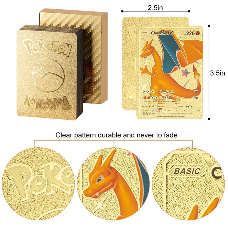 Bộ 54 / 27 Thẻ Bài Pokemon Bằng Kim Loại Màu Vàng / Bạc Phiên Bản Tiếng Anh / Charizard / Pikachu