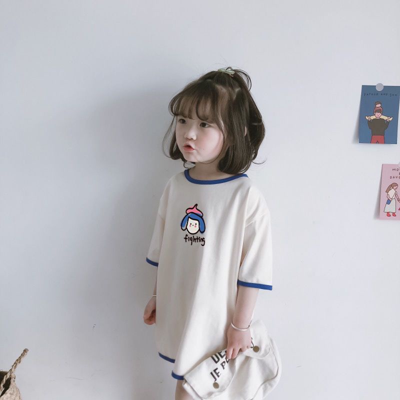 Áo thun IQ Angel tay ngắn dáng rộng màu trơn dễ thương thời trang mùa hè cho bé gái