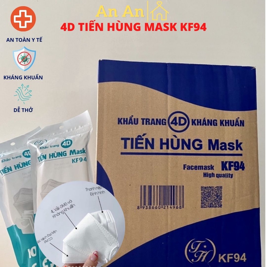 Thùng 300 Cái Khẩu Trang KF94 TIẾN HÙNG Mask Kháng Khuẩn Chống Bụi Mịn Chuẩn Hàn Quốc - An Ann