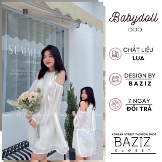 Váy tơ khoét vai cột dây sau