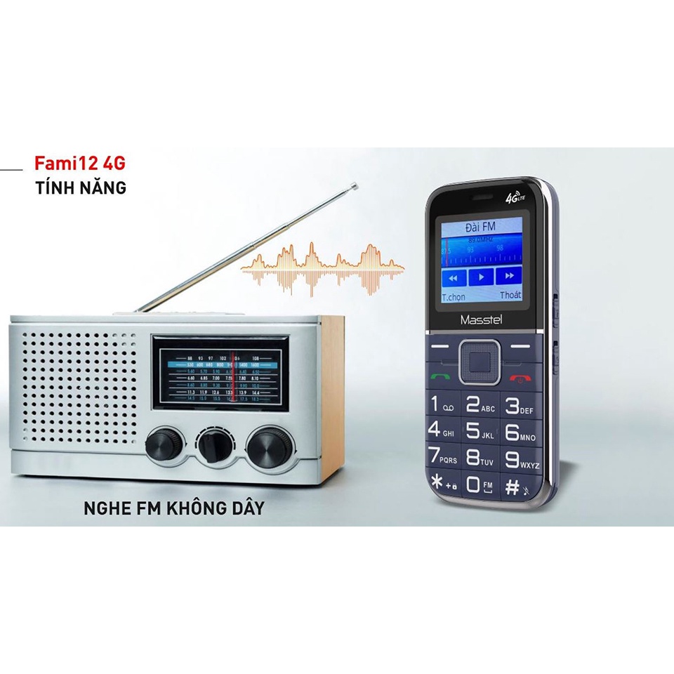 Điện thoại Masstel Fami 12 4G - Dành cho người lớn tuổi - Hàng chính hãng