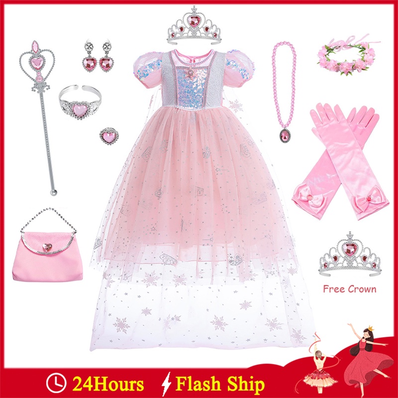 Sofia Rapunzel Đầm Công Chúa Phối Lưới Đính Kim Sa Kèm Áo Choàng Tay Trang Phục Hóa Trang Halloween Cho Bé Gái
