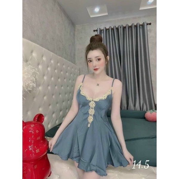 Đầm ngủ vải satin có kèm quần