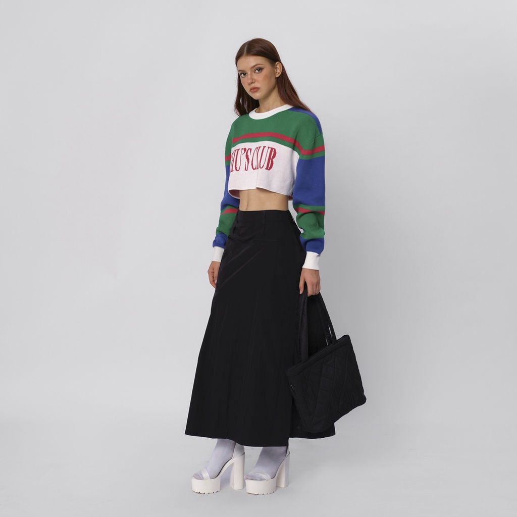 TATICHU - Áo croptop sọc tay dài dệt hoạ tiết chữ - Chu's Club Color Block Sweaters