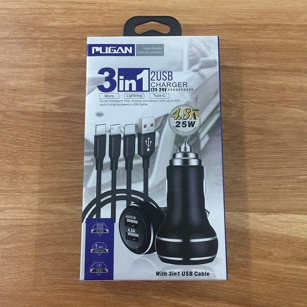 Tẩu Sạc Ô tô, Xe Hơi Hyundai 1 Tẩu Tròn (3 cổng USB) - Có Đèn Led Báo Điện Áp