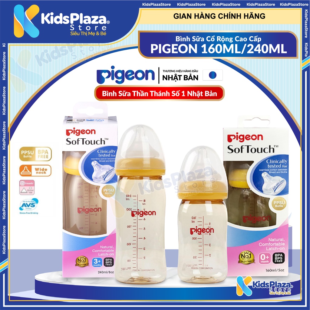 Bình Sữa Pigeon Cổ Rộng Cao Cấp 160ml/240ml- HÀNG NHẬP KHẨU- Bình Sữa Thần Thánh
