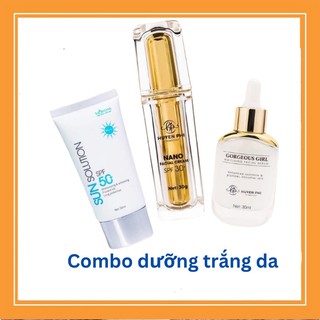 Combo dưỡng trắng,bảo vệ da Huyền Phi,Kem chống nắng,Serum sâm,Kem Face Nano