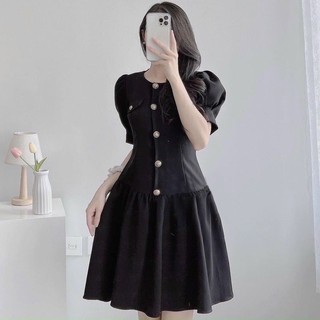 Váy cổ tròn đuôi cá 2 màu Kem và Đen,  kèm ảnh thật