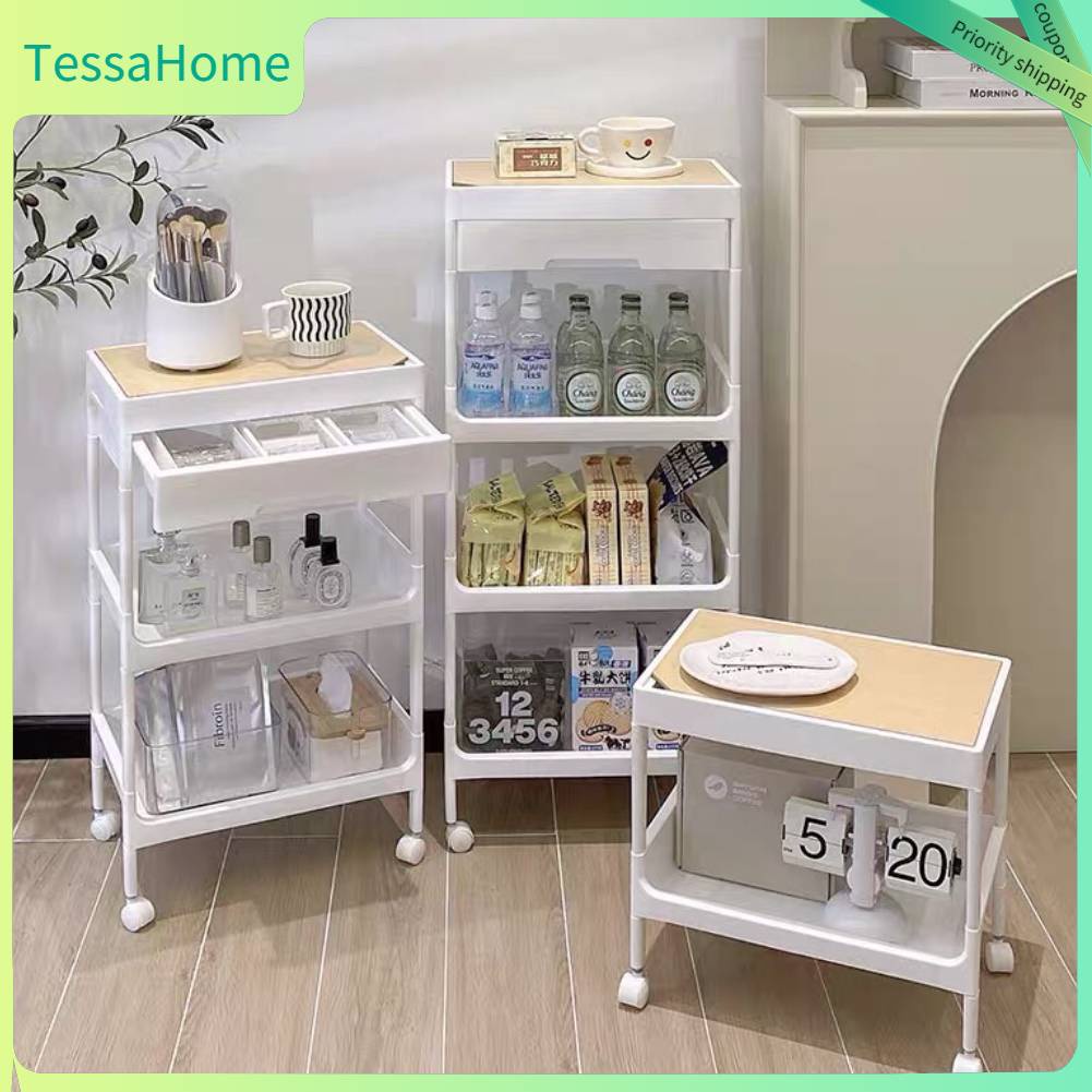 TessaHome Xe đẩy Spa - Kệ Nhựa 2-3 Tầng, Kệ Bỉm Sữa 3 Tầng Xe Đẩy Spa Có Bánh Xe PP MDF - Tiết kiệm không gian Tiện ích - cho Ký túc xá