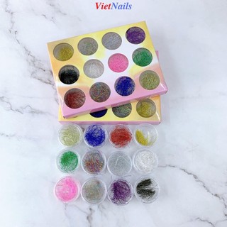 Set 12 hũ kim tuyến sợi trang trí nail - nhũ sợi trang trí móng 12 màu