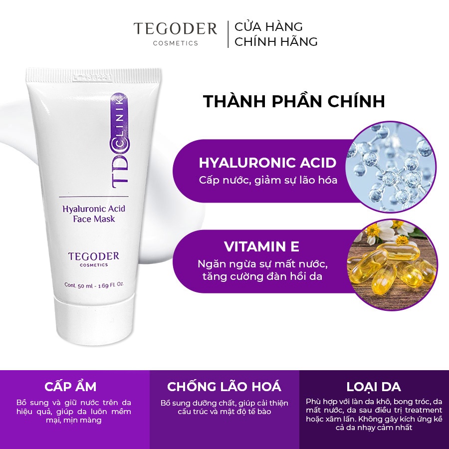 Mặt nạ HA cấp ẩm và phục hồi da Tegoder Hyaluronic Acid face mask 50ml 1081