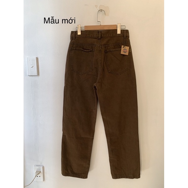 Quần Khaki Jean Nâu Vintage Ống Suông Unisex Nam