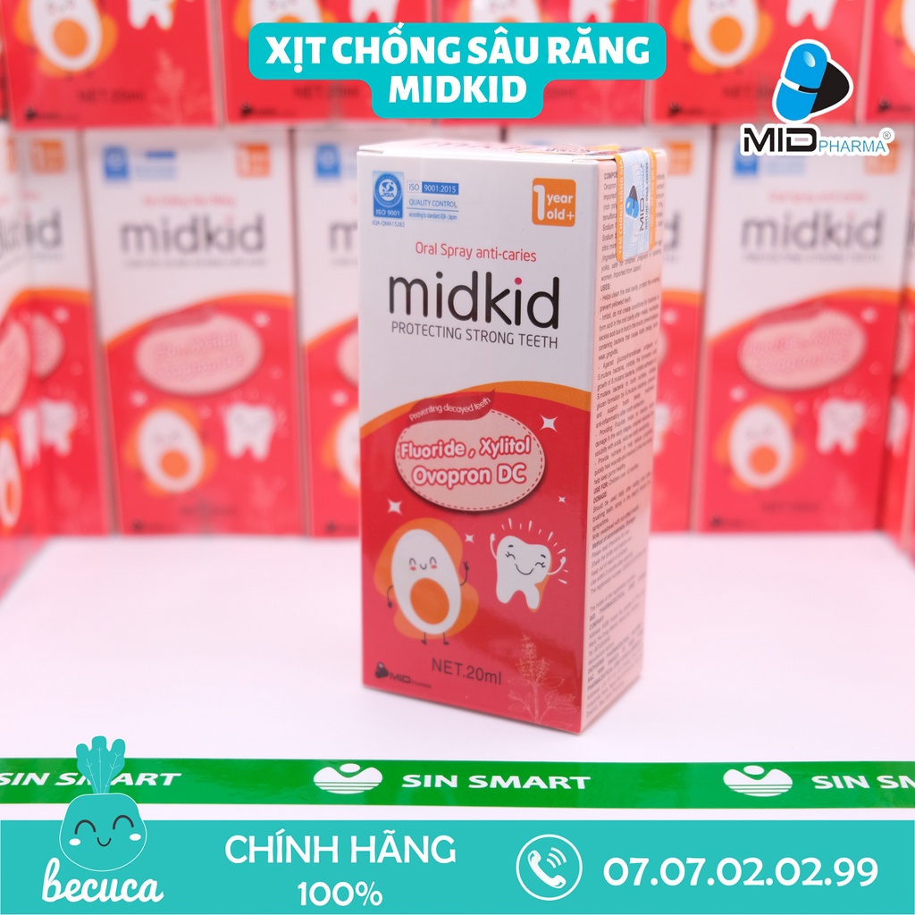 Xịt chống sâu răng MIDKID vị táo đỏ cho bé từ 1 tuổi giúp làm sạch và bảo vệ men răng, ngăn ngừa mảng bám