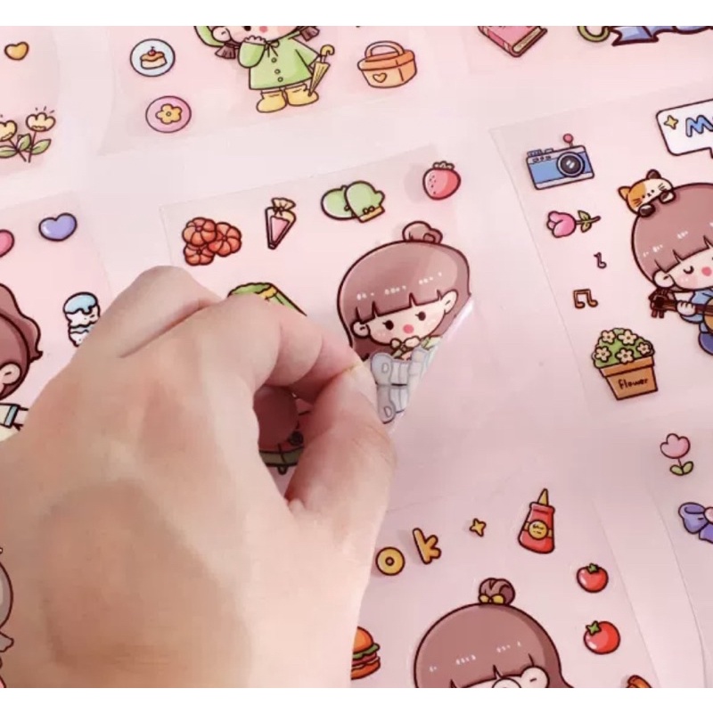 Sticker hộp 200 tấm hình dán dễ thương màu hồng Noemie - Tặng Hình Xăm Dán