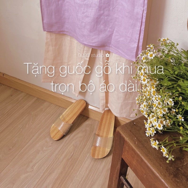 | 0303 studio | Áo dài buộc dây tay lửng 40cm tà dài 120 thêu hoa mai ở cổ và ngưc -  Áo dài  Nắng Mai