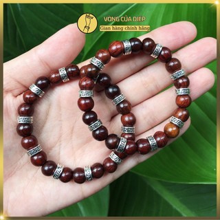 Vòng tay gỗ phối charm nhẫn bạc cá tính (gỗ Cẩm Lai), phong cách vintage dành cho cả nam và nữ